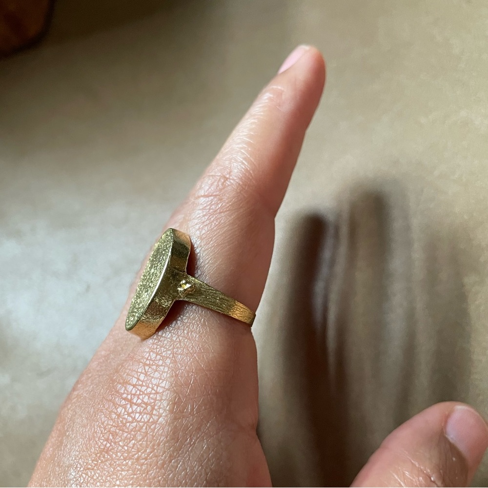 Engraved ID signet oval ring w design gold boho brass adjustable - Picture 6 of 7